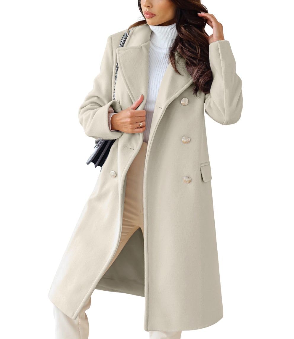 chouyatou Women's Winter Lapel Double Breasted Office Work Long Wool Pea Coat Overcoat