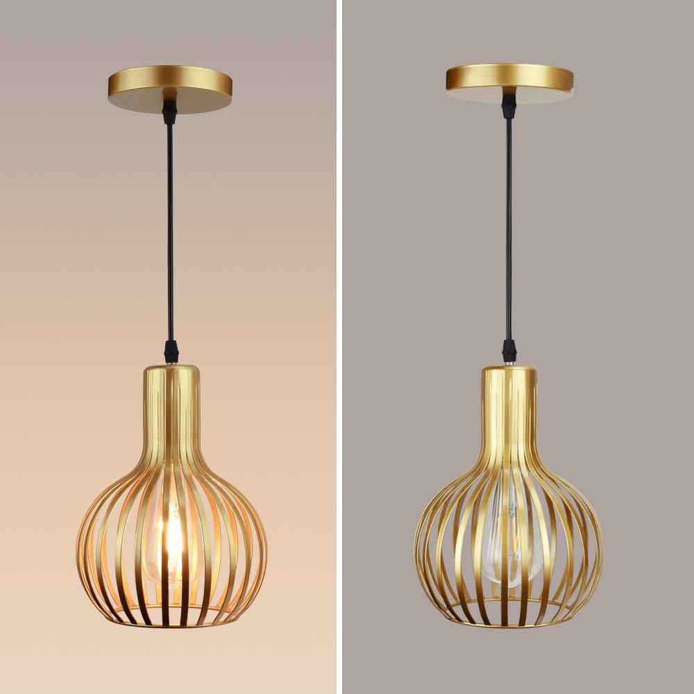 DLLT Gold Pendant Ceiling Lights Fixtures, Classic Pendant Lamp, E26 Industrial Metal Hanging Pendant Led Lighting for Kitchen, Bedroom, Dining Room, Hallway, Loft, Restaurant, Bar, Entryway