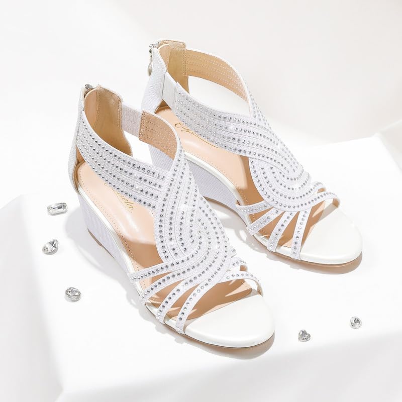 Women Wedge Sandals Sparkly Rhinestone Open Toe Fashion Dressy Sandals Evening Wedding Prom Shoes