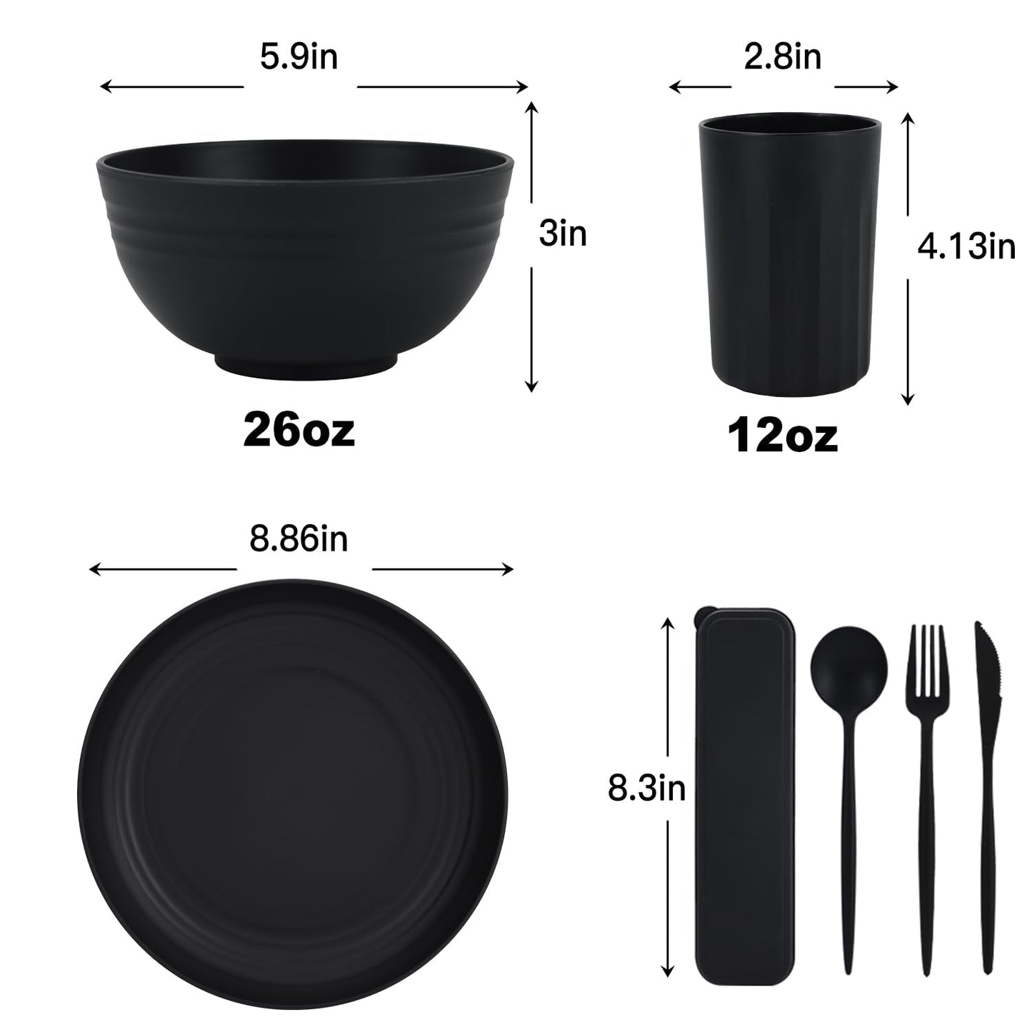 28 Piece Wheat Straw Dinnerware Sets,Dishwasher & Microwave Safe Plates and Bowls Sets - Unbreakable Plastic Dinnerware Sets for 4 Dinner Plates, Cups, Cereal Bowls - Colorful Series