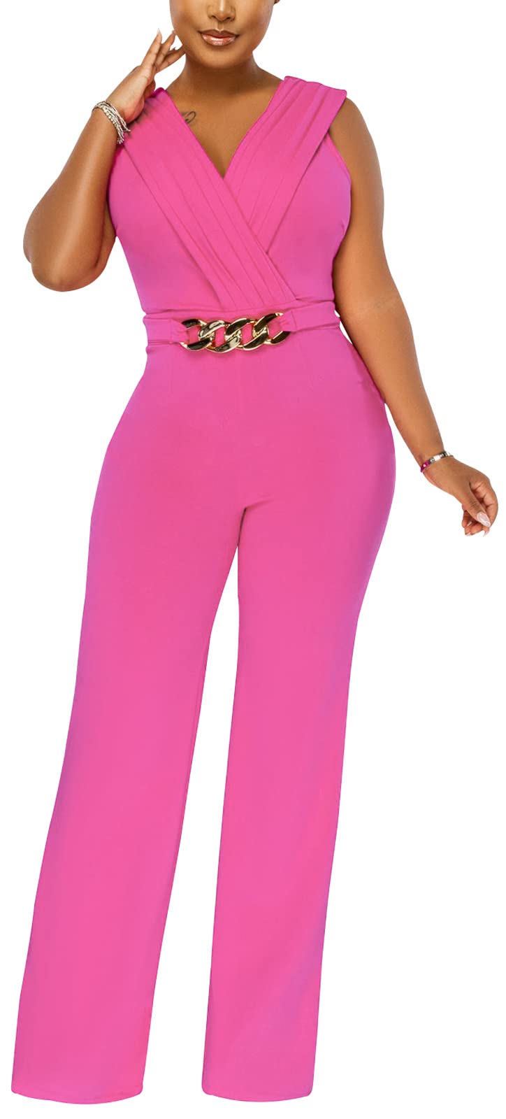 Damen Sommer Formal Elegante Jumpsuits V-Ausschnitt Ärmellos Party Strampler Stretch Wickel Weites Bein Lange Hose Clubwear 