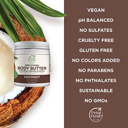 Petal Fresh Pure Perfecting Guava Nectar Body Butter, Organic Coconut Oil, Argan Oil, Shea Butter, Promotes Healthy Skin, Vegan and Cruelty Free, 8 oz (Guava Nectar)