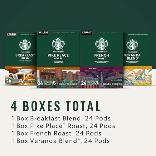 Starbucks K-Cup Coffee Pods, Naturally Flavored Coffee Variety Pack for Keurig Brewers, 100% Arabica, 1 Box (40 Pods)