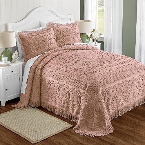 Couvre-lit en chenille florale Montgomery Ward Emily, couette en coton doux, couette king size en blush - Literie d'hôtel de luxe, couvre-lit king size (blush, king size) 