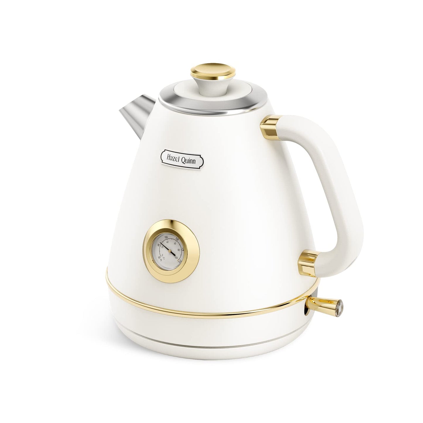 Hazel Quinn Retro Electric Kettle - 1.7 Liters / 57.5 Ounces Tea Kettle with Thermometer, All Stainless Steel, 1200 Watts Fast Boiling, BPA-free, Cordless, Automatic Shut Off.