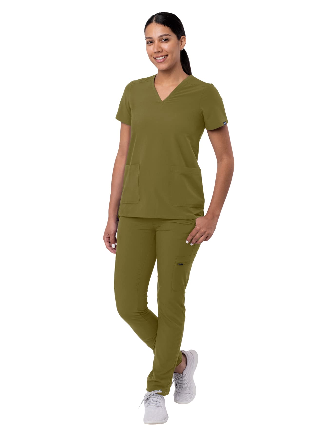 Adar Addition Go-Basic Scrub Set for Women - Slim V-Neck Scrub Top & Skinny Cargo Scrub Pants