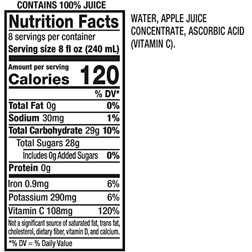 Mott's 100 % Original Apfelsaft, 8-fl-oz-Flaschen, 24 Stück (4 Packungen mit 6 Stück), 2 Portionen Obst, 100 % Fruchtsaft, glutenfrei, koffeinfrei, koscher, enthält keine künstlichen Farbstoffe oder Süßstoffe 