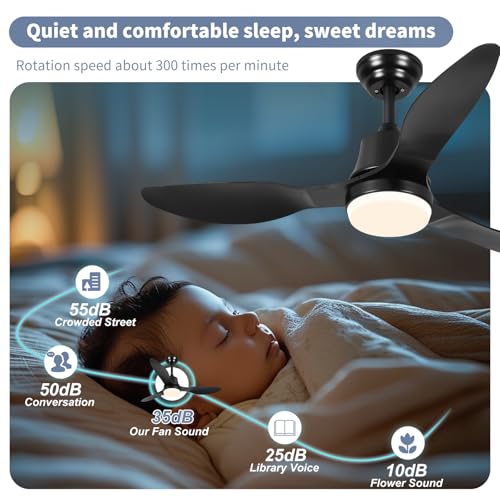 42” Smart Ceiling Fan with Light – WiFi, Alexa, Remote, LED, Black Blades