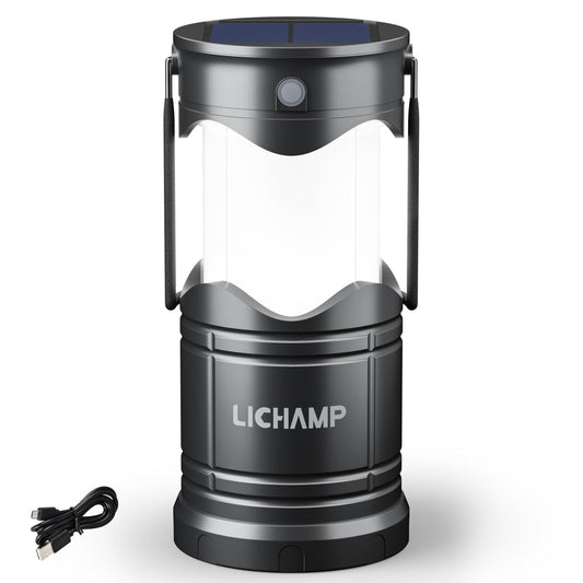 Lichamp 4-Pack Solar Camping Lanterns, USB Rechargeable LED Pop-Up Flashlights, Emergency Indoor & Outdoor