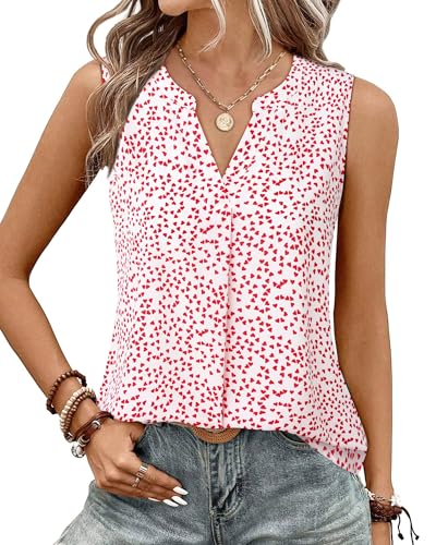 Timeson Women's Chiffon V Neck Sleeveless Blouse Tops Office Work Shirts