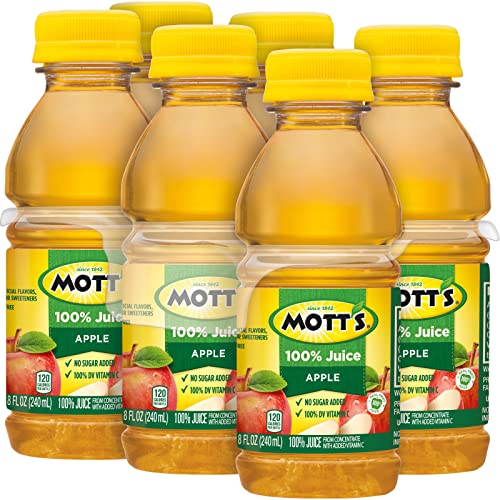 Mott's 100 % Original Apfelsaft, 8-fl-oz-Flaschen, 24 Stück (4 Packungen mit 6 Stück), 2 Portionen Obst, 100 % Fruchtsaft, glutenfrei, koffeinfrei, koscher, enthält keine künstlichen Farbstoffe oder Süßstoffe 