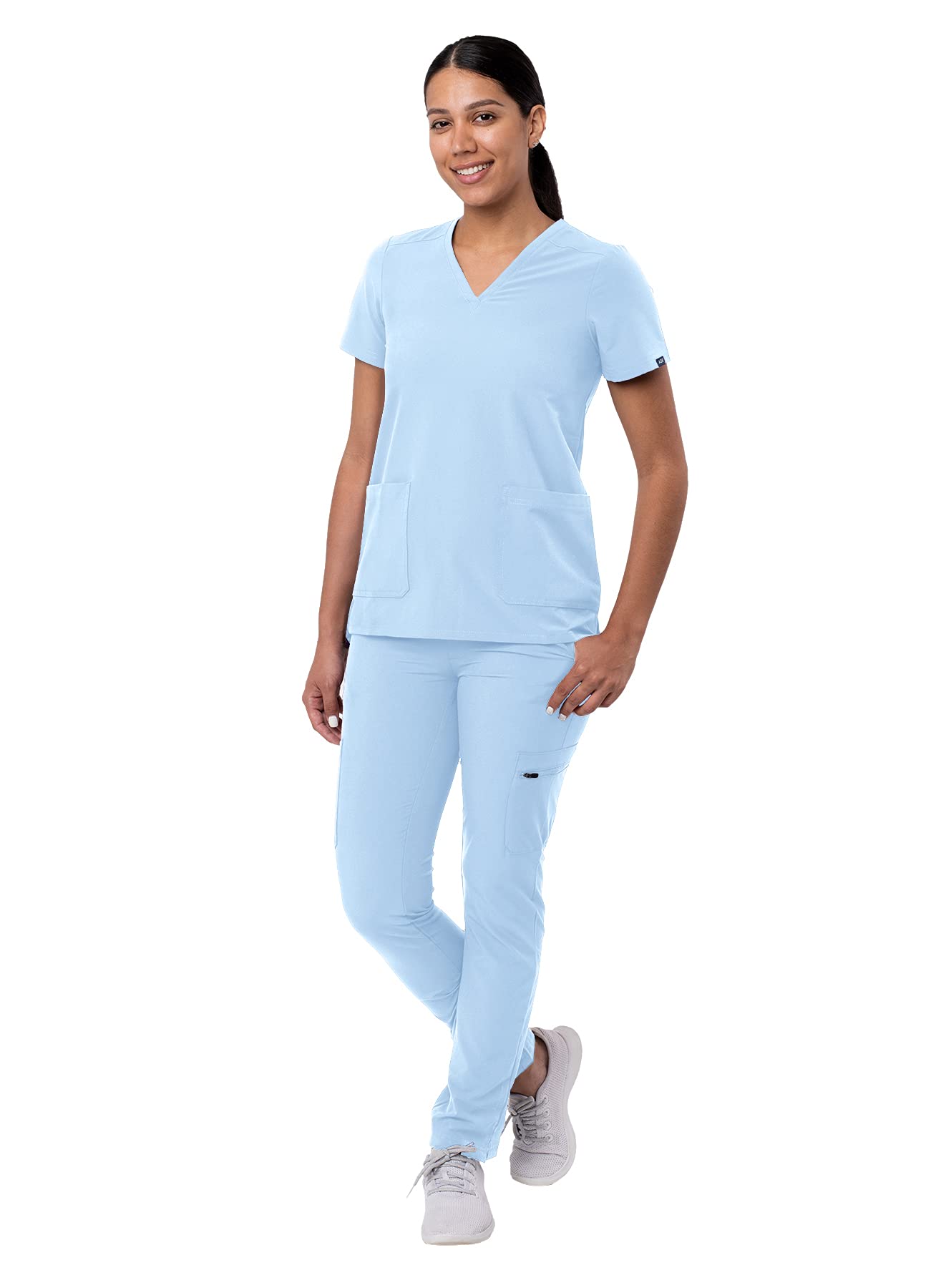 Adar Addition Go-Basic Scrub Set for Women - Slim V-Neck Scrub Top & Skinny Cargo Scrub Pants