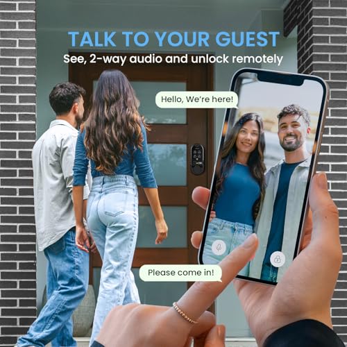 Lockly Vision Smart Lock, HD-Video-Türklingel, Smart-Schlösser für die Haustür, Türschloss mit Fingerabdruck, Touchscreen-Tastatur, App-Steuerung, keine monatliche Gebühr, automatische Sperre – Satin-Nickel 