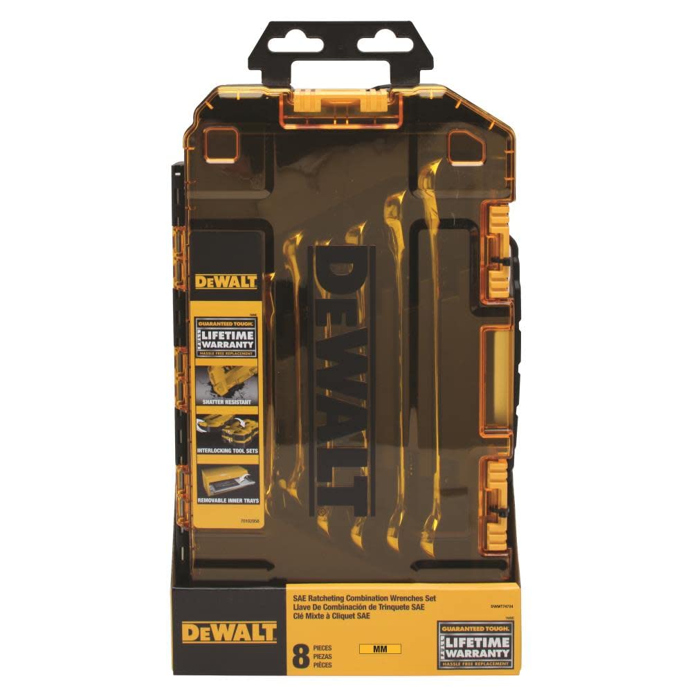 Coffret de 8 clés mixtes à cliquet SAE DEWALT Tough Box 