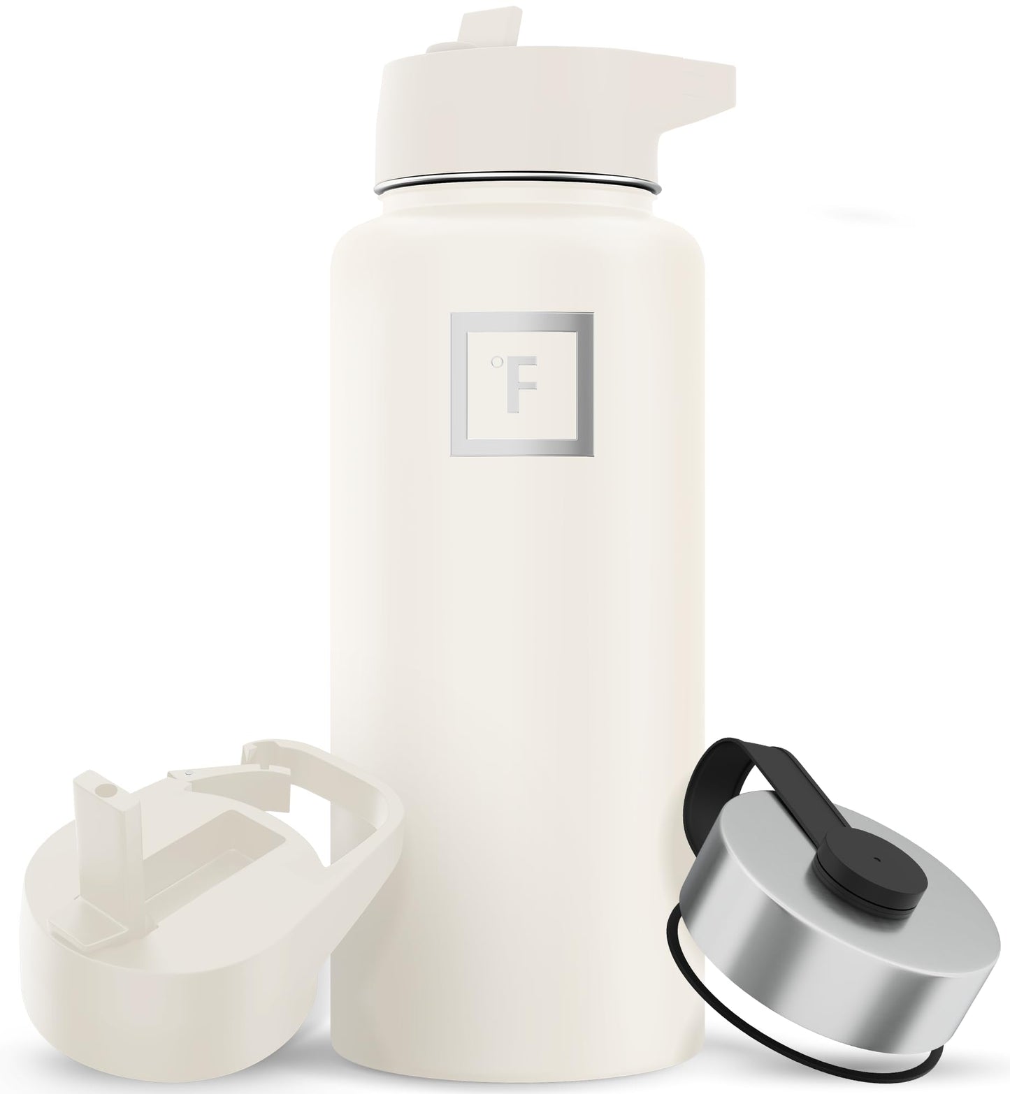 Bouteille d'hydratation de camping et de randonnée IRON °FLASK avec 3 couvercles - Bouteille d'eau en acier inoxydable, à double paroi et isolée sous vide - Anti-fuite et sans BPA (Dark Night, Straw - 32 oz) 