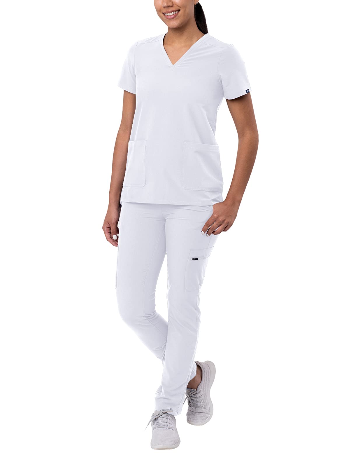 Adar Addition Go-Basic Scrub Set for Women - Slim V-Neck Scrub Top & Skinny Cargo Scrub Pants