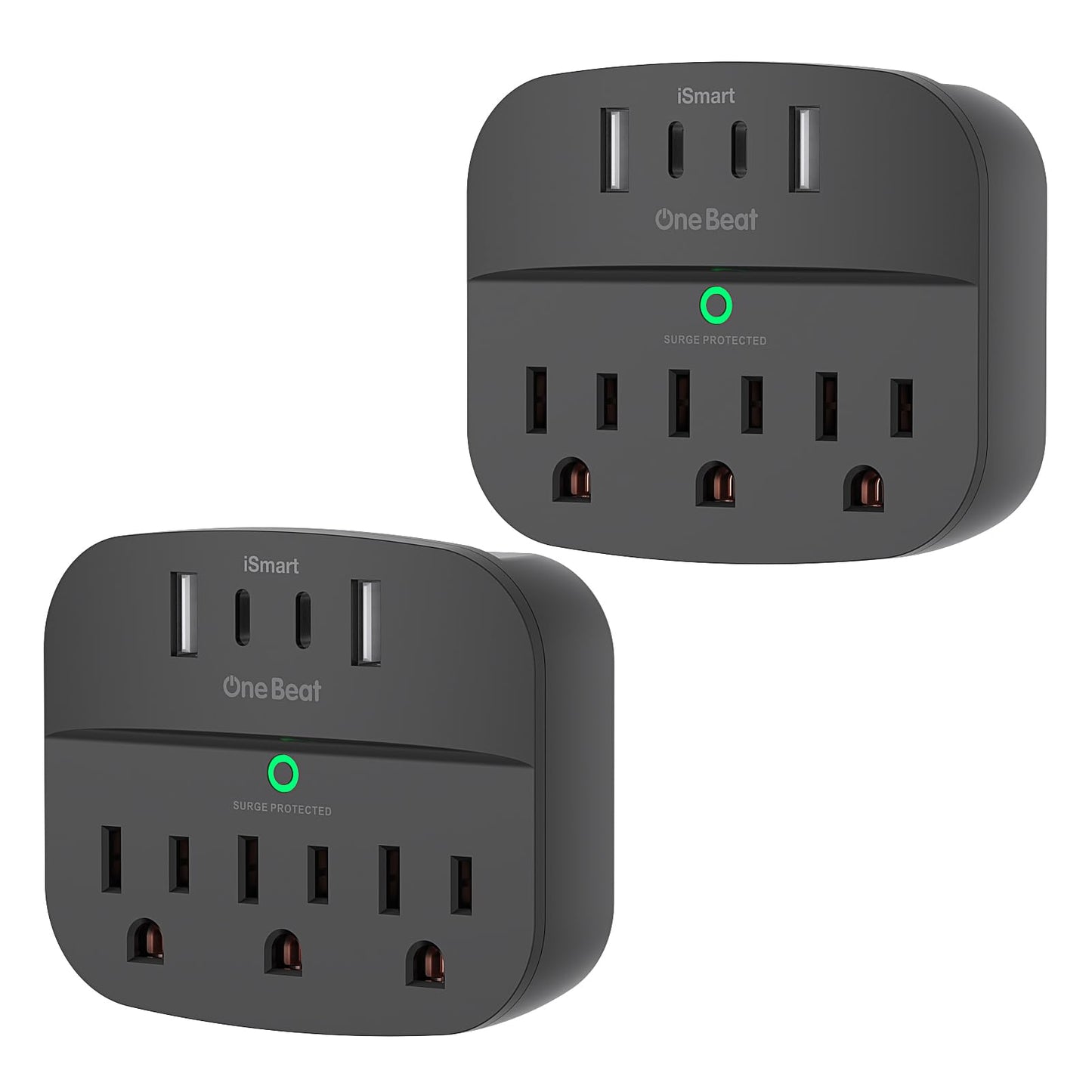 2 Pack Multi Plug Outlet Splitter with USB, Surge Protector Outlet Extender with 3 Wall Outlets 4 USB Wall Charger(2 USB C), 490 Joules, ETL Listed, Small Outlet Adapter Plug Extender for Travel,Black