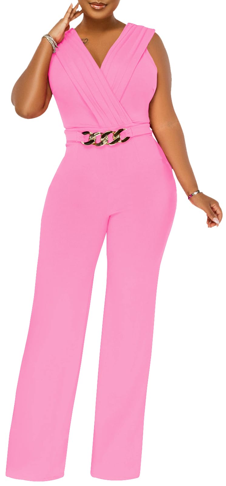 Damen Sommer Formal Elegante Jumpsuits V-Ausschnitt Ärmellos Party Strampler Stretch Wickel Weites Bein Lange Hose Clubwear 