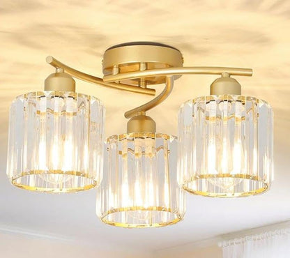 3-Light Crystal Semi Flush Mount Ceiling Light | Black Modern Fixture for Kitchen, Hallway & Bedroom