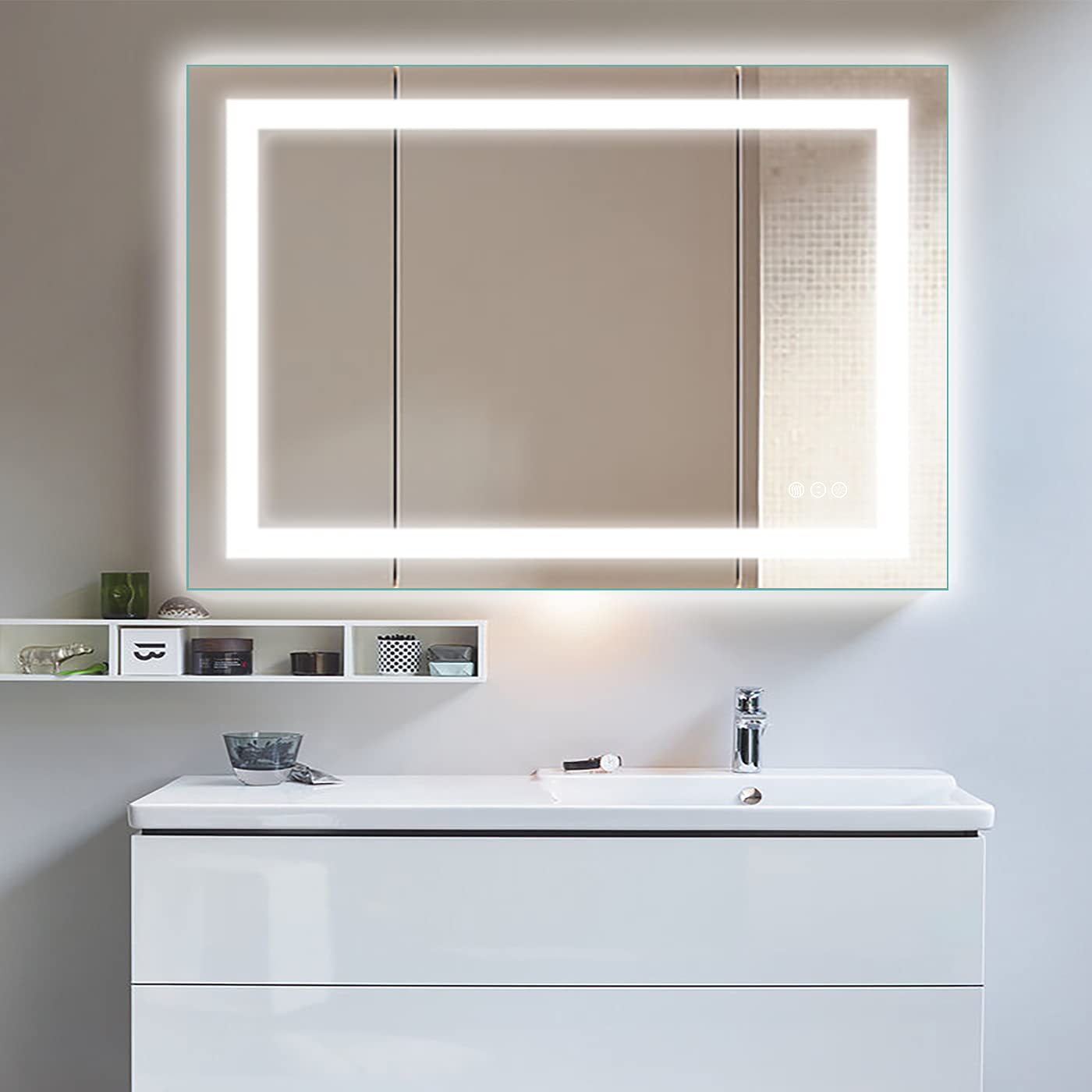 Amorho 20"x 28" LED Bathroom Mirror with Black Frame, Front Light and Backlit(Controlled Separately), Stepless Dimmable, Anti-Fog, Shatter-Proof, 3 Colors, Memory