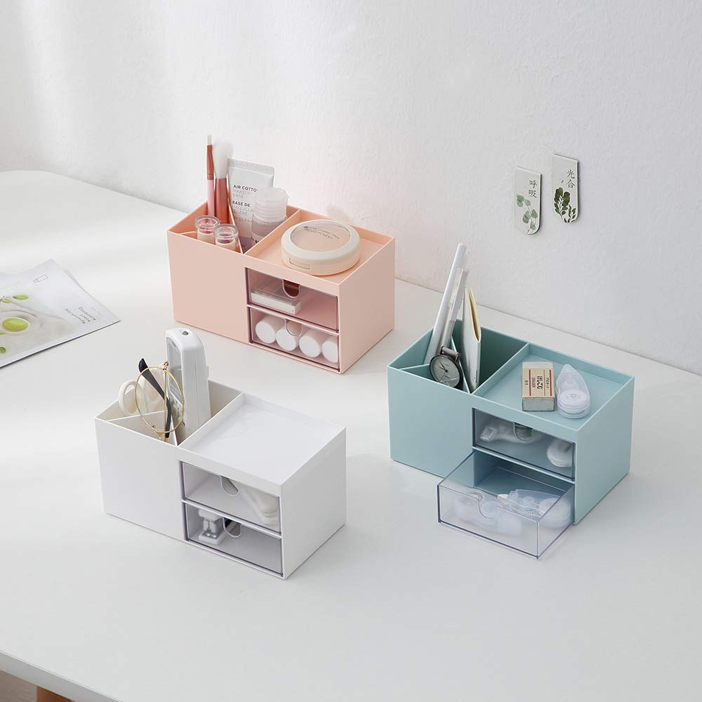 Desktop Storage Organizer Mini Box for Office Supplies Container Pen Holder for Desk Cute Pencil Cup Pot Makeup Brush Holder (White)