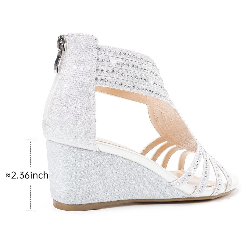 Women Wedge Sandals Sparkly Rhinestone Open Toe Fashion Dressy Sandals Evening Wedding Prom Shoes