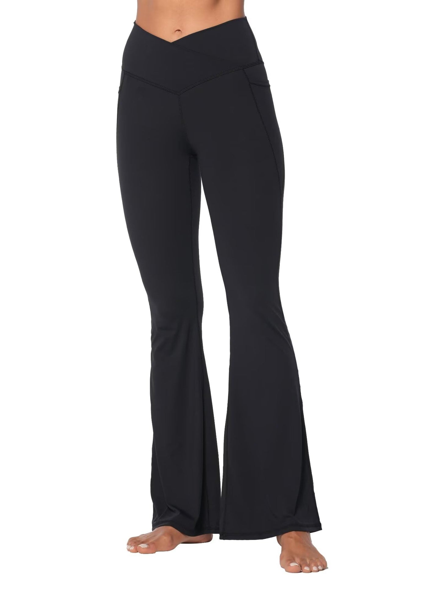 Sunzel Flare Leggings for Women with Pockets, Crossover Yoga Pants with Tummy Control, High Waisted and Wide Leg