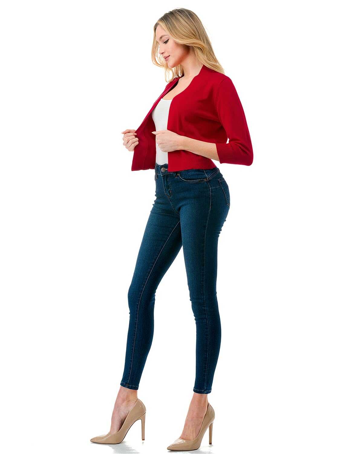 LALABEE Cardigan boléro court classique à manches 3/4 pour femme ouvert sur le devant pour robes (S~XXL)