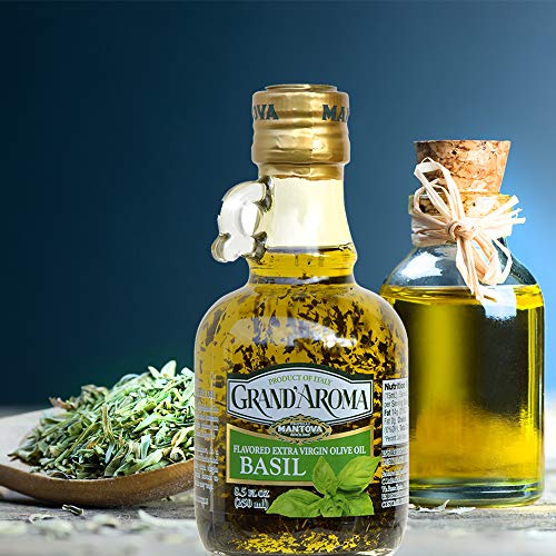 Huiles d'olive extra vierges aromatisées Mantova Grand'Aroma, coffret cadeau varié, fabriquées en Italie, pressées à froid, 100 % naturelles, bonnes pour le cœur, pour griller, faire des barbecues, fumer et cuisiner, 250 ml (lot de 4) 