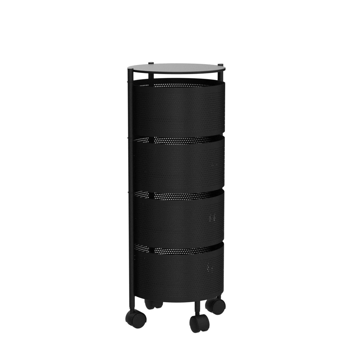 No Assembly Required Vegetable Storage Rack, 4-Tier Rotating Fruit Basket with Wheels, Heavy Duty Carbon Steel Kitchen Storage Cart
