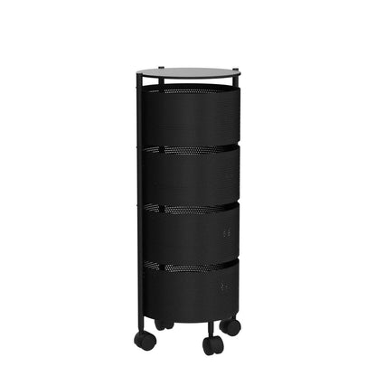 No Assembly Required Vegetable Storage Rack, 4-Tier Rotating Fruit Basket with Wheels, Heavy Duty Carbon Steel Kitchen Storage Cart