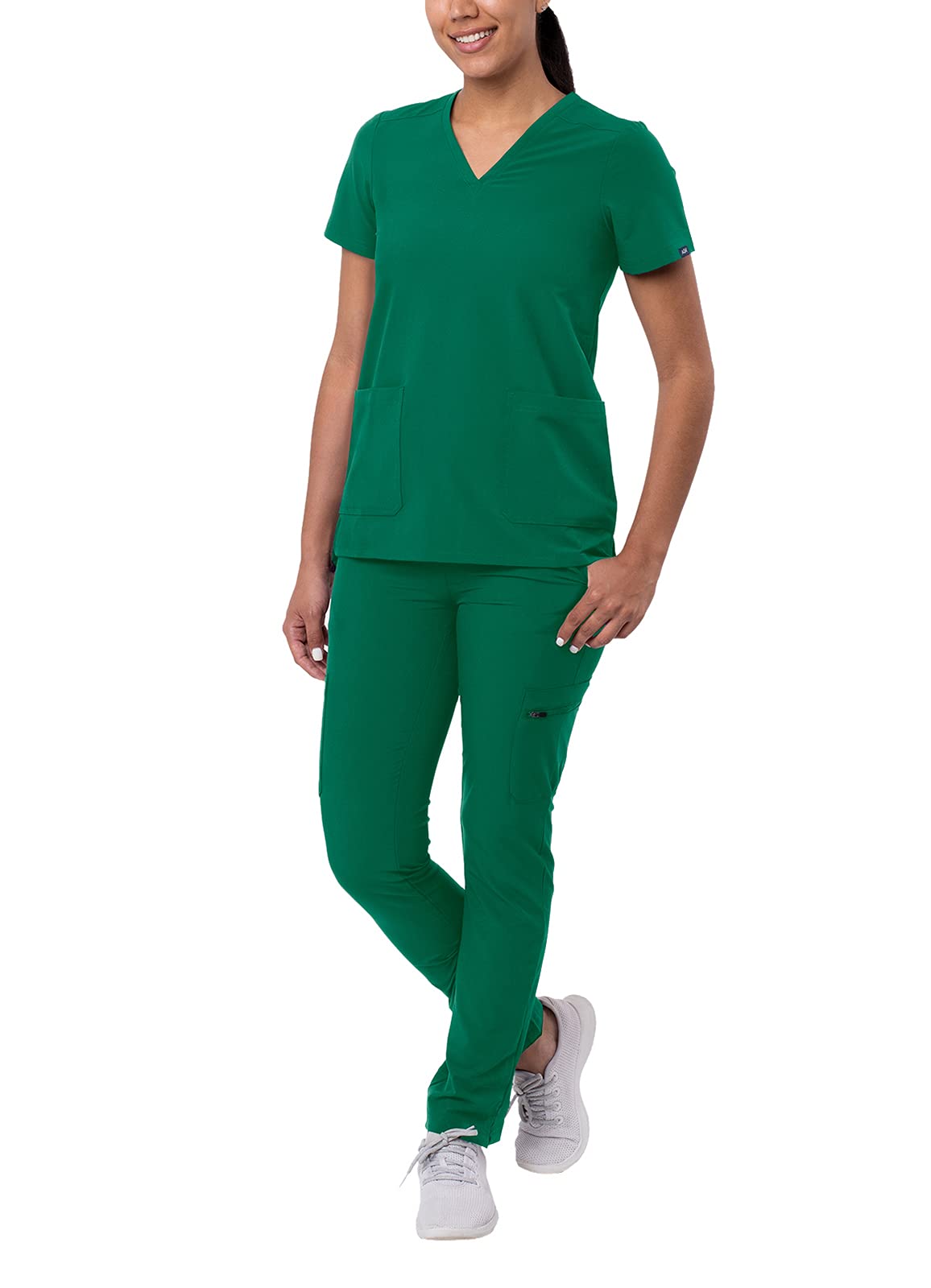 Adar Addition Go-Basic Scrub Set for Women - Slim V-Neck Scrub Top & Skinny Cargo Scrub Pants