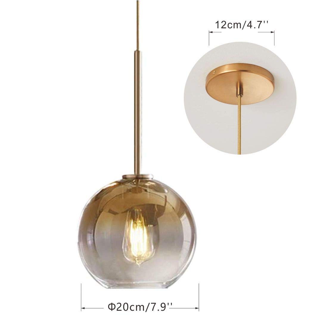 KCO Lighting Suspension en grappe dorée à 3 lampes Suspension en grappe Grandes suspensions en verre Lustre à bulles pour îlot de cuisine Suspension moderne du milieu du siècle 