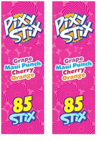 Wonka Pixy Stix, Sour Powder Straws, Grape, Maui Punch, Cherry, and Orange, Sweet and Tart Candy Powder, 85 ct