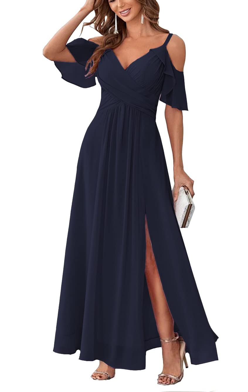 Long Chiffon Junior Bridesmaids Dresses for Women Wedding Party Dress Formal Military Ball Gown ABC095