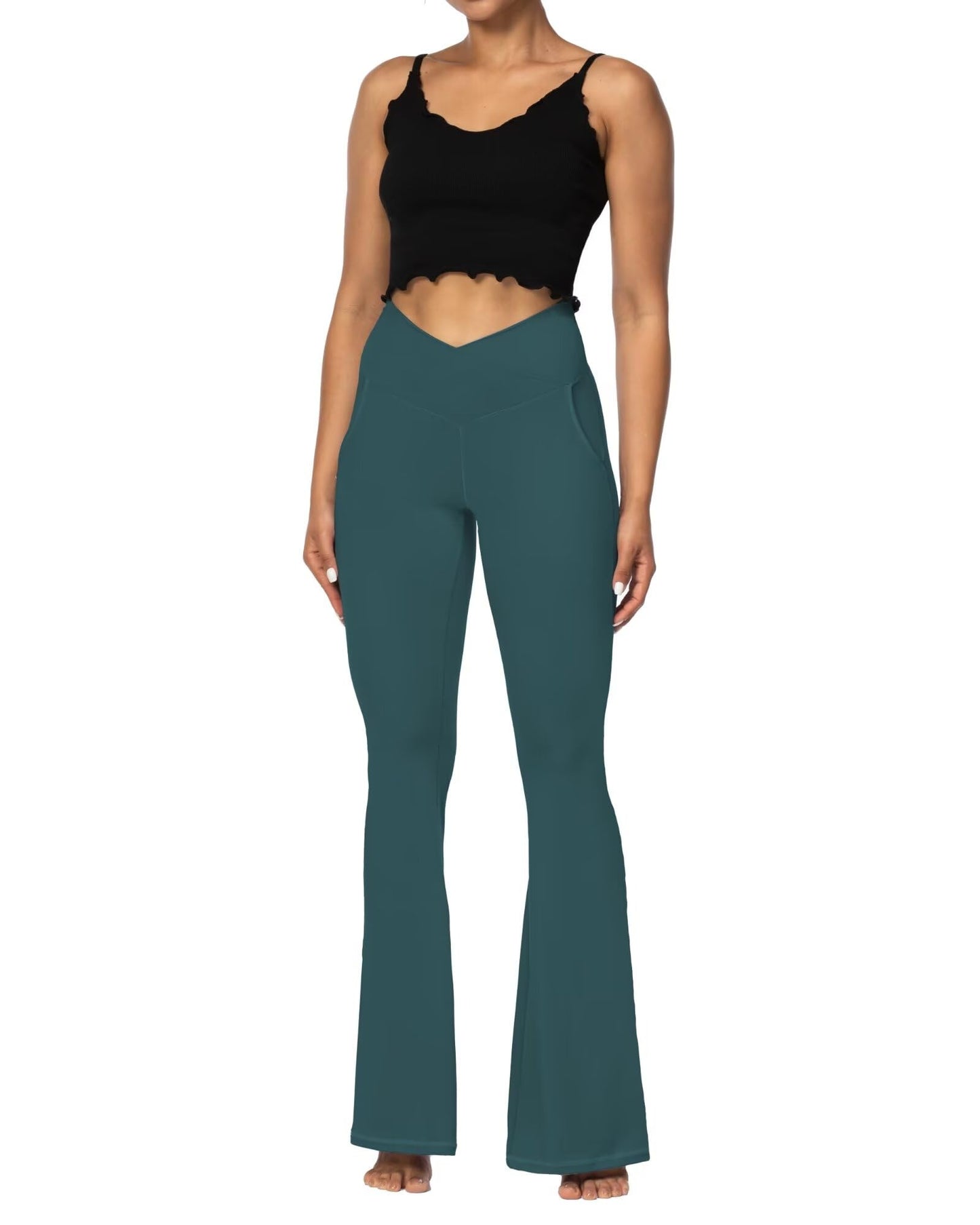 Sunzel Flare Leggings for Women with Pockets, Crossover Yoga Pants with Tummy Control, High Waisted and Wide Leg