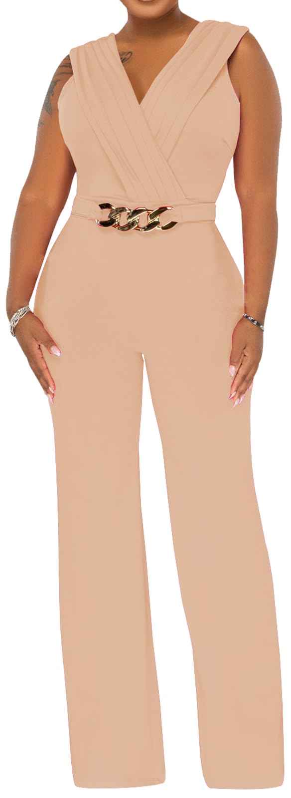 Damen Sommer Formal Elegante Jumpsuits V-Ausschnitt Ärmellos Party Strampler Stretch Wickel Weites Bein Lange Hose Clubwear 