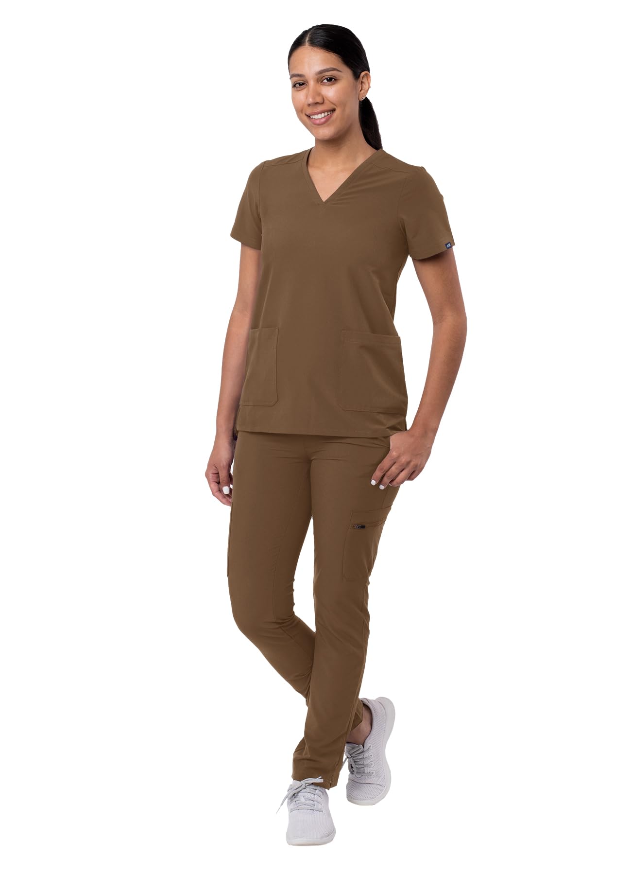 Adar Addition Go-Basic Scrub Set for Women - Slim V-Neck Scrub Top & Skinny Cargo Scrub Pants