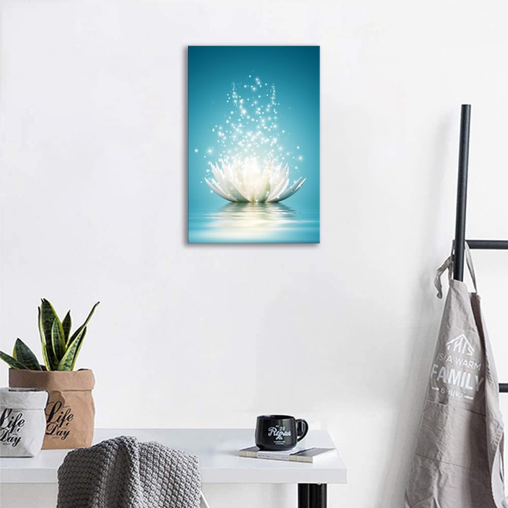 Canvas Prints Art Lotus Floral Pictures Wall Art for Zen Office Decor Meditation Poster Modern Artwork Painting Framed Ready to Hang(12x16inch)