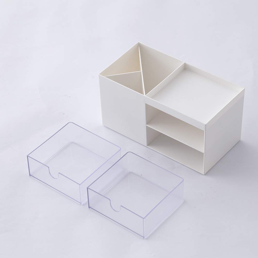 Desktop Storage Organizer Mini Box for Office Supplies Container Pen Holder for Desk Cute Pencil Cup Pot Makeup Brush Holder (White)