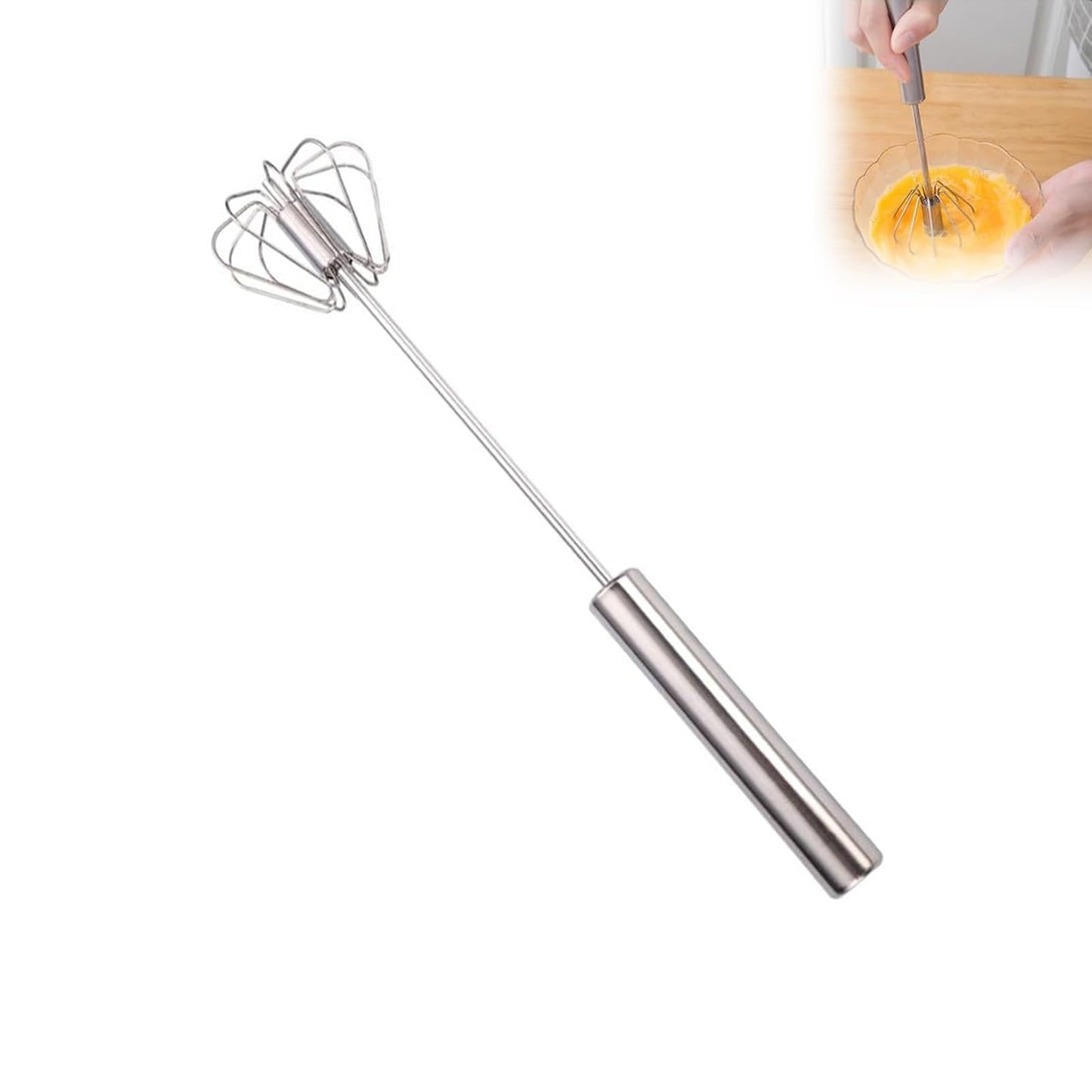 Halbautomatischer Schneebesen aus Edelstahl, Schneebesen, Hand-Push-Schneebesen, Mixer, Hand-Push-Mixer, Rührwerkzeug zum Kochen in der Küche zu Hause, Eiermilch (10 Zoll) 