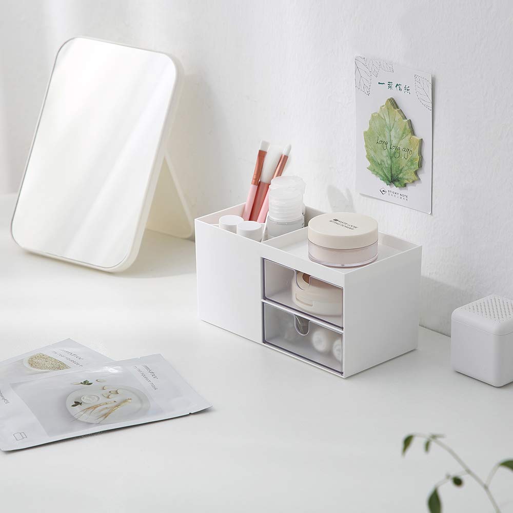 Mini boîte de rangement de bureau pour fournitures de bureau, conteneur, porte-stylo pour bureau, joli pot à crayons, porte-pinceaux de maquillage (blanc) 