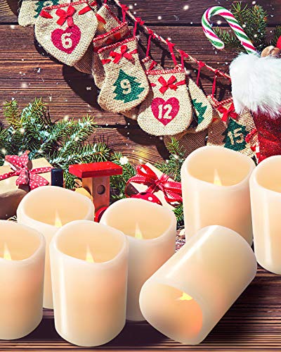 Hausware Flameless Candles Battery Operated Candles Set of 12 (D: 3" x H: 4") Real Wax Pillar Flickering Candles LED Flameless Candles with Remote and Timer Control (Ivory Color)