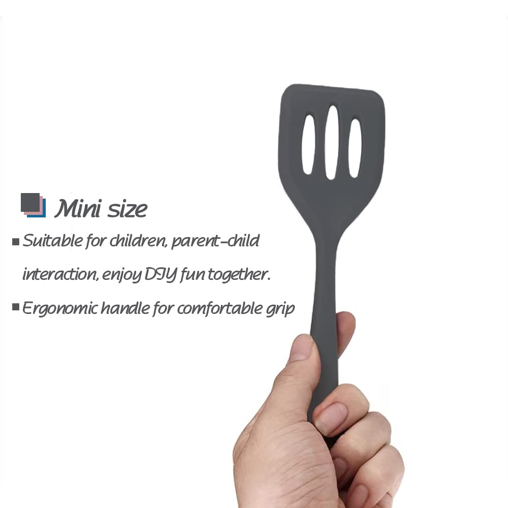 Mini ustensiles de cuisine en or rose et gris, ensemble de cinq petits outils de cuisine en silicone pour enfants, fouet, spatule, pince, cuillère et spatule à fentes pour la cuisine (fournitures de pâtisserie pour enfants) gris 