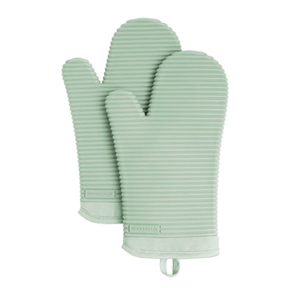 KITCHENAID Ribbed Soft Silicone Oven Mitt 2-Pack Set, Matte Black, 7.5"x13"