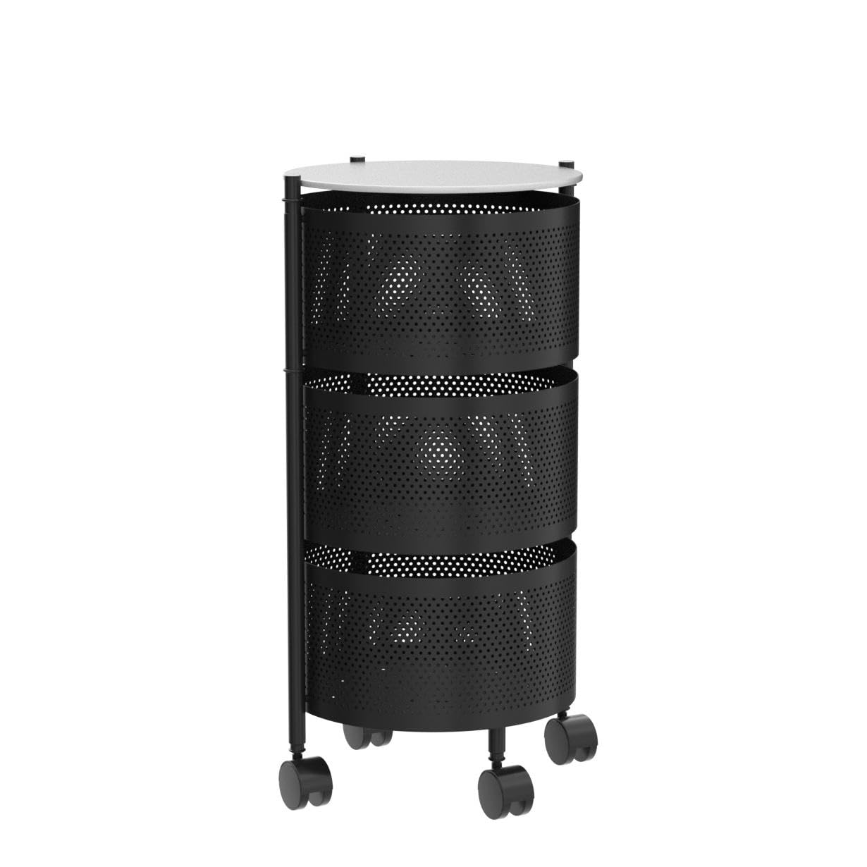 No Assembly Required Vegetable Storage Rack, 4-Tier Rotating Fruit Basket with Wheels, Heavy Duty Carbon Steel Kitchen Storage Cart