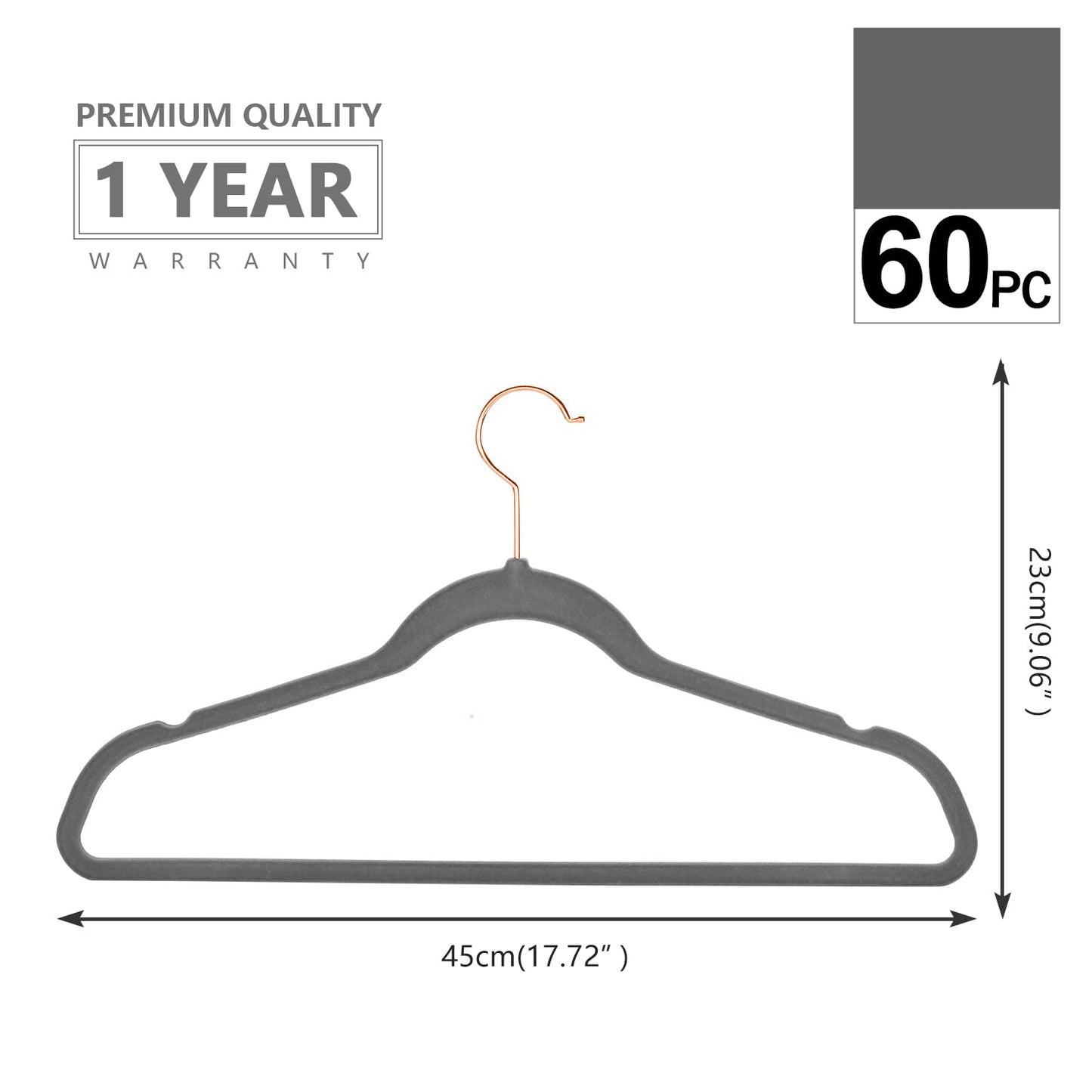 MIZGI Premium Velvet Hangers (30 Pack) Heavy Duty- Non Slip - Velvet Suit Hangers Black - Copper/Rose Gold Hooks,Space Saving Clothes Hangers (Black)