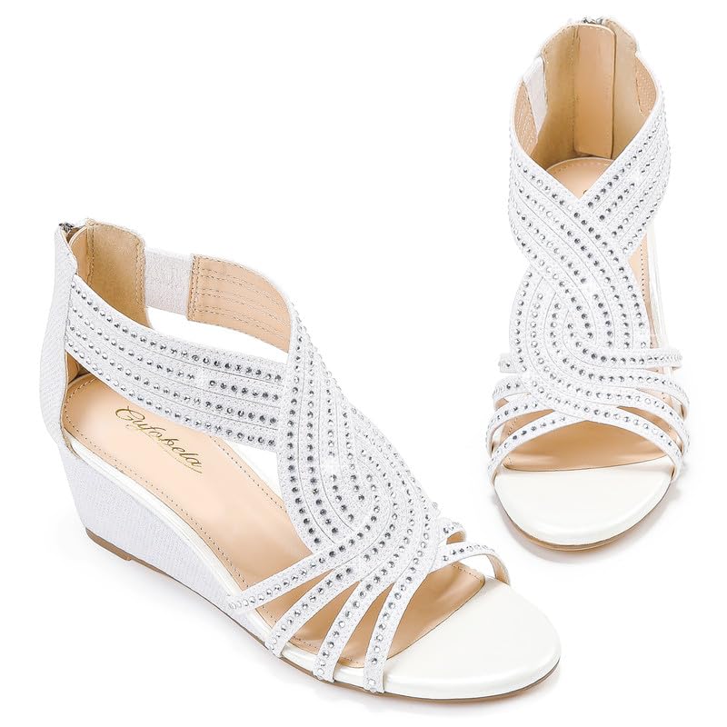 Damen Keilsandalen mit glitzernden Strasssteinen, offene Zehenpartie, modische, elegante Sandalen für Abendveranstaltungen, Hochzeiten und Abschlussbälle 