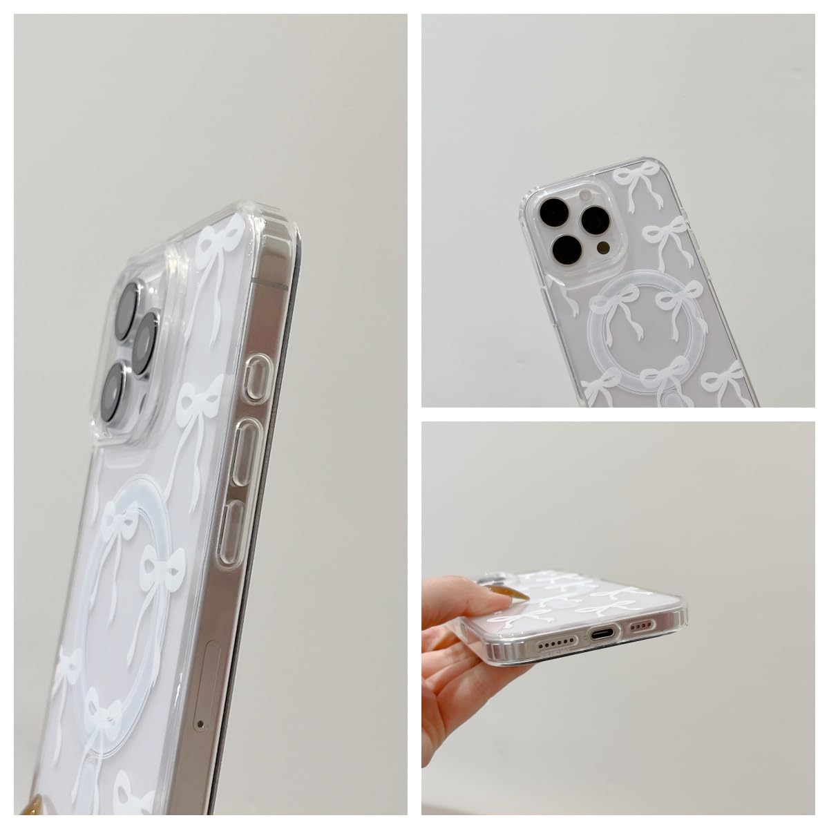 UEEBAI Coque magnétique pour iPhone 15 Pro, étui à nœud bordeaux compatible avec MagSafe, étui de téléphone esthétique sans fil avec ruban transparent fin, anti-jaunissement, coque de protection antichoc pour femme et fille - Bordeaux 