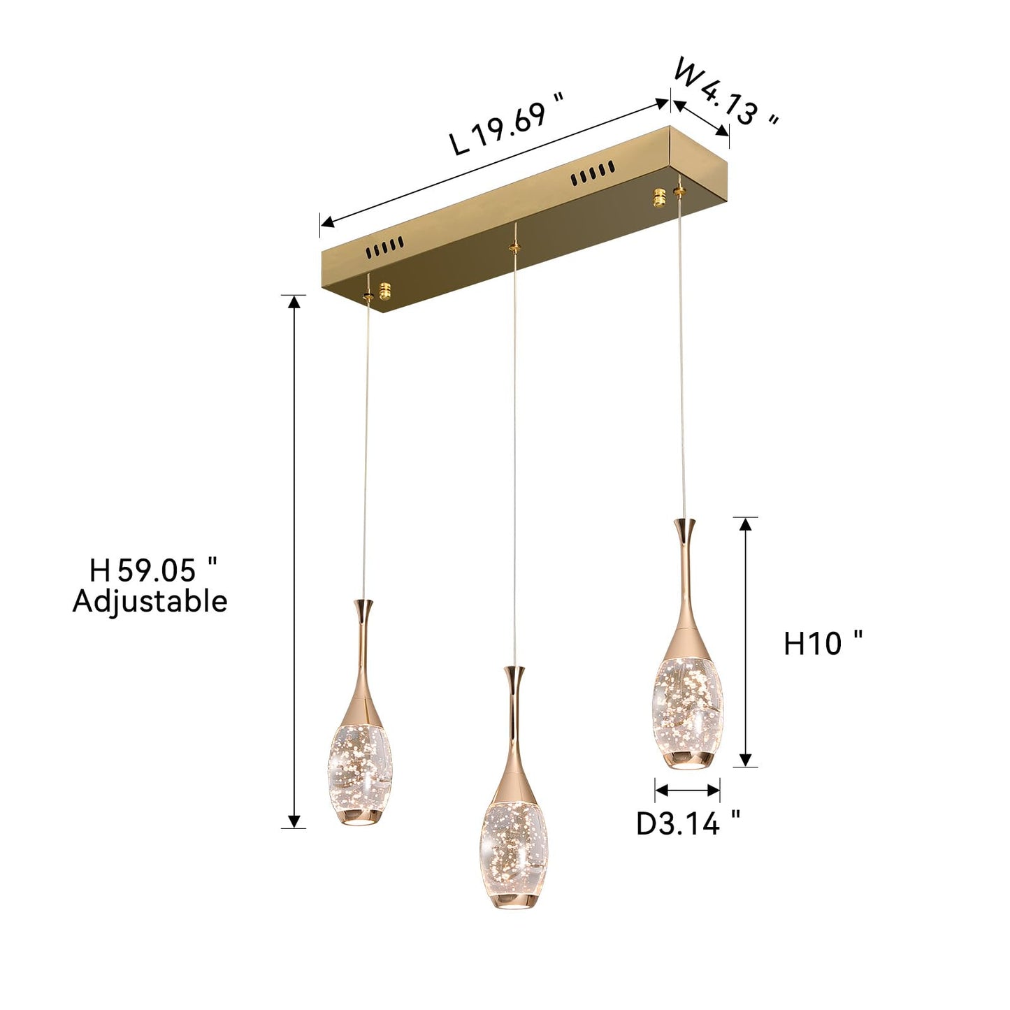 Moderne goldene Pendelleuchten, Kristall-Pendelleuchten in 3 Farben, 3-flammige Pendelleuchten für Kücheninsel, Restaurants, Esszimmer, Schlafzimmer (3er-Pack) 